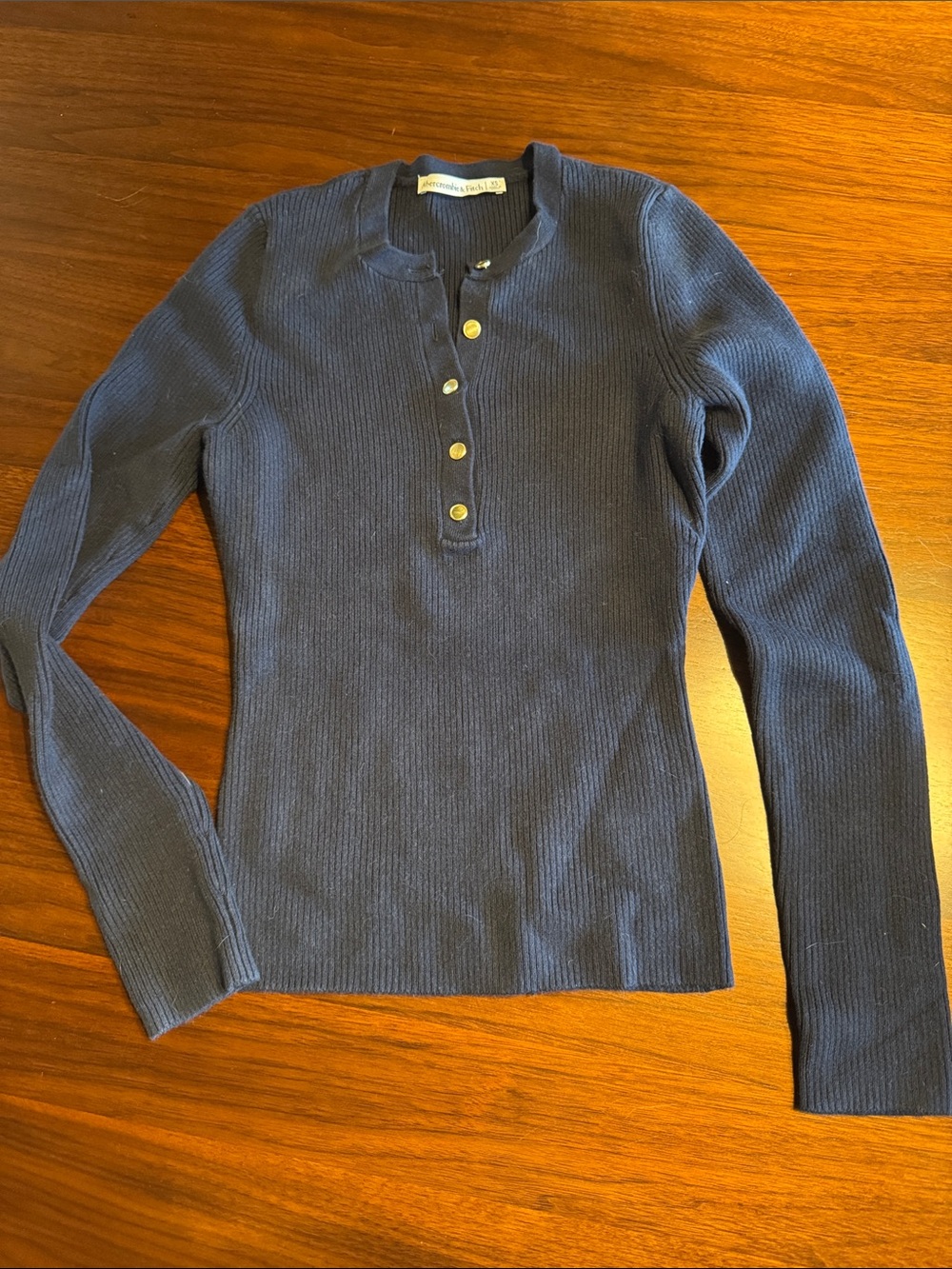 Abercrombie & Fitch Navy Ribbed Long-Sleeve Henley
